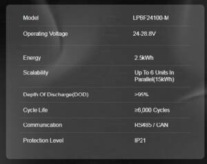Felicity Solar 2.5KW 24V 100AH LPBF Lithium Battery 