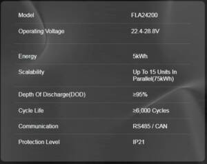 Felicity Solar 5KW 24V 200AH FLA Lithium Battery