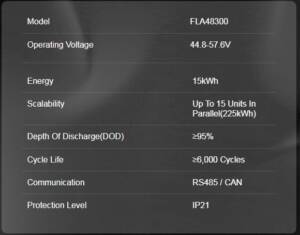 Felicity Solar 15KW 48V 300AH FLA Lithium Battery