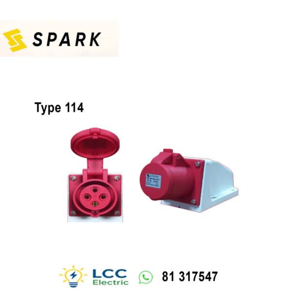 Heavy-Duty Spark Type 114 Wall Socket IP44 3P+E 16A/400V RED