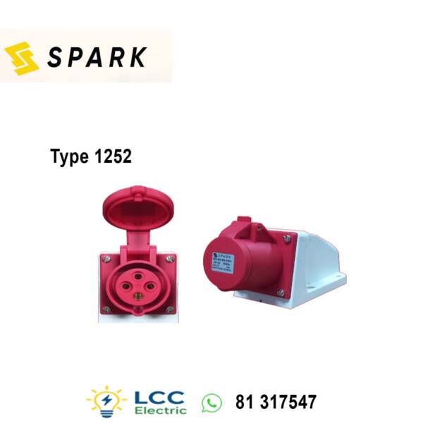 Heavy-Duty Spark Type 1252 Wall Socket IP67 5P 32A/400V 6H RED