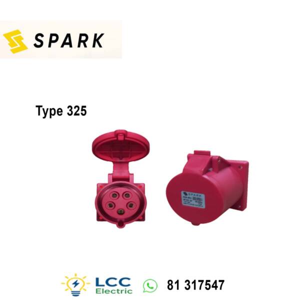 Heavy-Duty Spark Type 325 Flanged Panel Socket Straight IP44 5P 32A/400V 6H RED