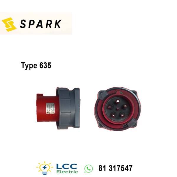 Heavy-Duty Spark Type 635 Flanged Plug Straight 5P 63A/400V 6H IP67 RED