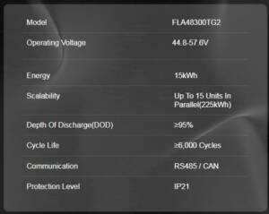 Felicity Solar 15KW TG2 48V 300AH FLA Lithium Battery